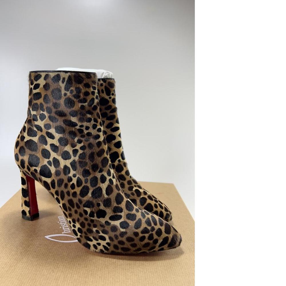 85mm So Eleonor Calf Hair Pony Fur Leopard Print Booties E147
